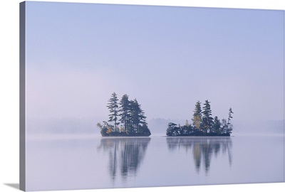 Islands in morning fog, Maine