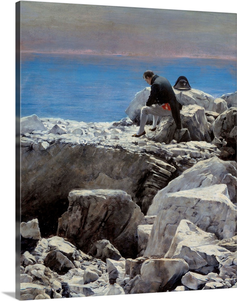 It's over, Napoleon I in Saint Helena (1769-1821). The Emperor in exile is represented alone, in a melancholy pose on a ro...