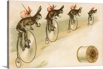 J.&P. Coats Trade Card with Rabbits Bicycling