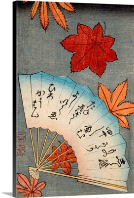 Japanese Print Of Fan With Maple Leaves