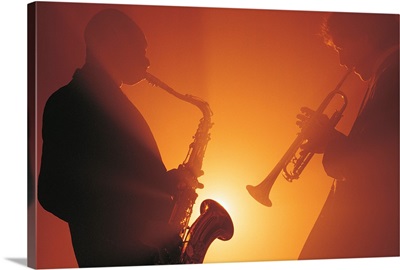 Jazz musicians on saxophone and trumpet