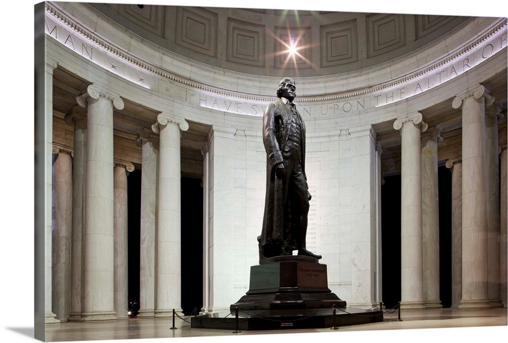 USA, Washington, District of Columbia, Statue inside Jefferson Memorial at night on summer evening