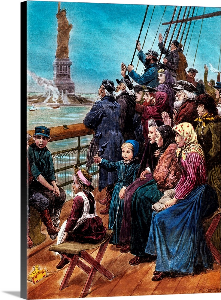 New York: Jewish Emigrants passing the Statue of Liberty. (on board ship).