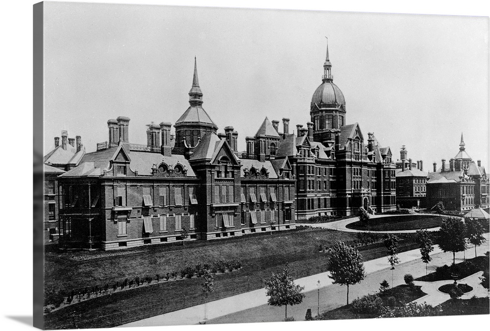 John Hopkins Hospital's main building is shown at the time of its opening.