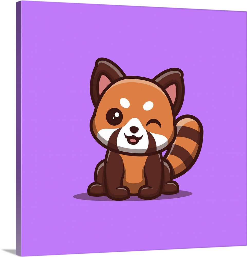 Red panda sitting and winking. Cute, creative kawaii cartoon mascot.