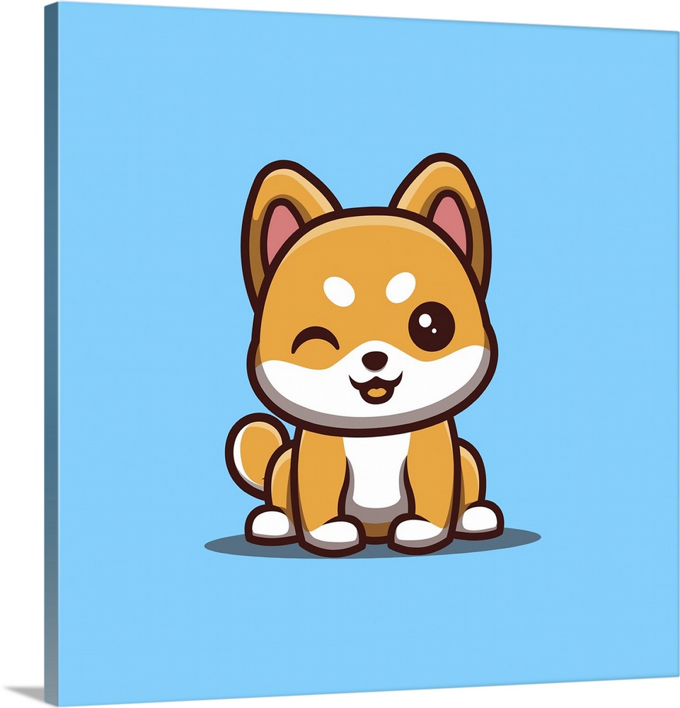 Shiba inu sitting and winking. Cute, creative kawaii cartoon mascot.