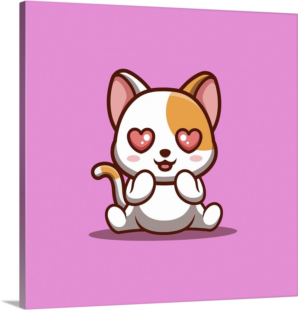 White cat sitting shocked. Cute, creative kawaii cartoon mascot.