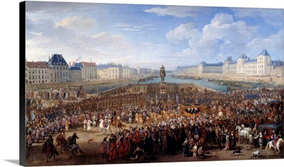King Louis XIV in Triumphal Carriage Crossing the Pont Neuf in Paris