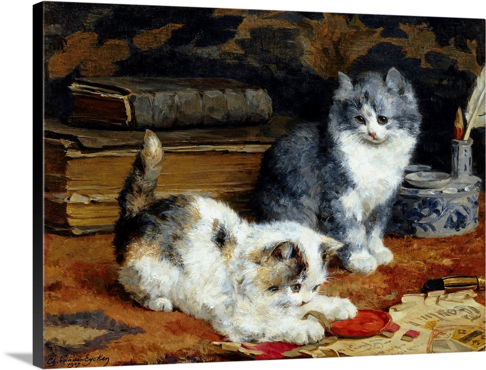 Kittens At Play By Charles Van Den Eycken
