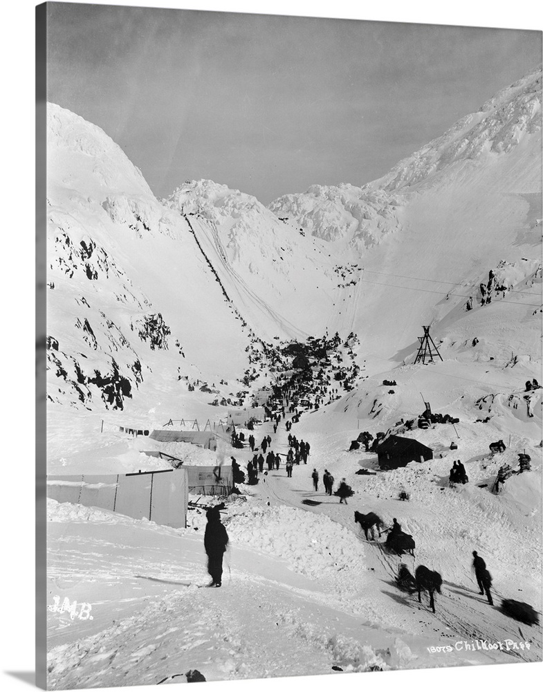 Klondike Goldrush. View of Chilkoot Pass, scales and summit.