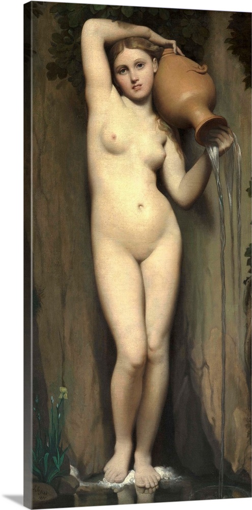 Jean Auguste Dominique Ingres, La Source (The Spring), 1820-56, oil on canvas, 163 x 80 cm (64.2 x 31.5 in), Musee d'Orsay...