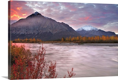 Landscape of river, forest and mountains, Alaska