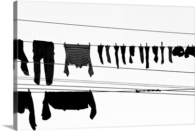 Laundry drying on a clothesline,  Genoa, Liguria, Italy.