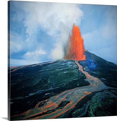 Lava Fountain In Pu'U O'O Vent On Kilauea Volcano