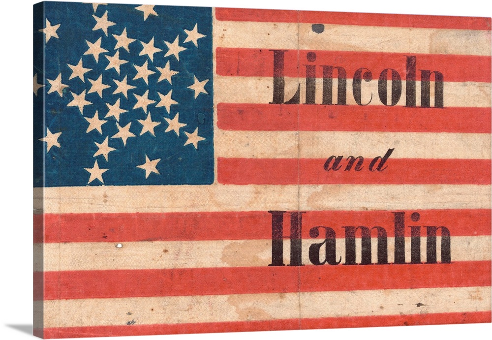 Lincoln and Hamlin campaign banner showing American flag with thirty-one stars, created by H.C. Howard in Philadelphia, 18...