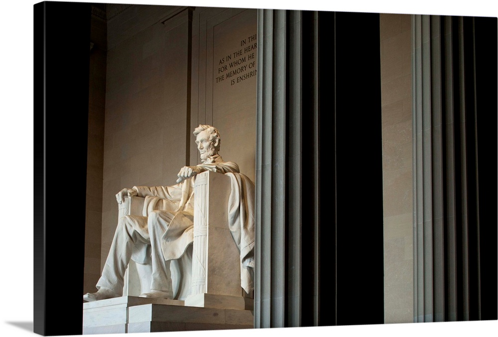 USA, District of Columbia, Washington, DC, Shadowy interior of Lincoln Memorial on summer evening