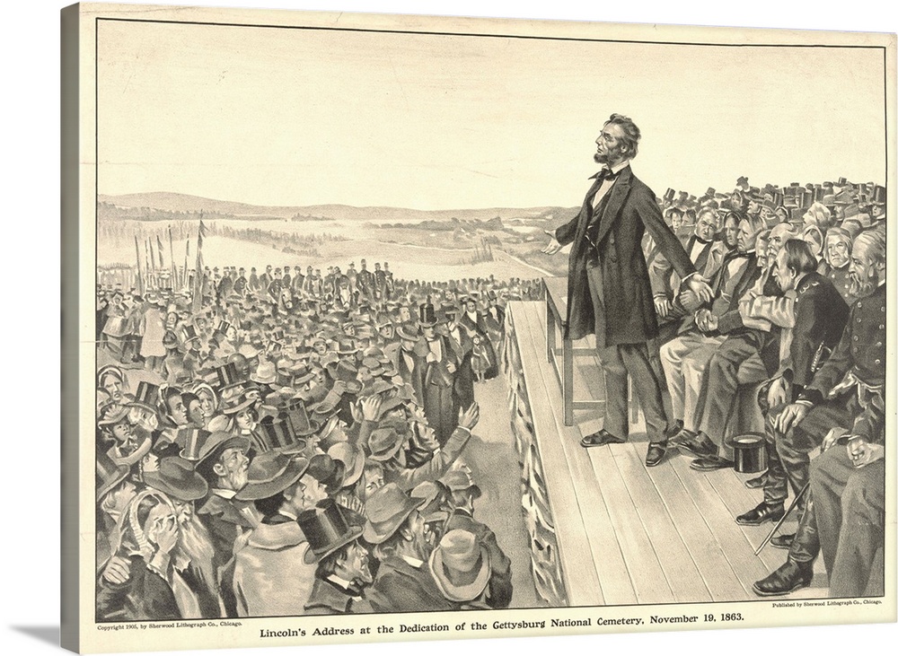 Lincoln's Address at the Dedication of the Gettysburg National Cemetery, November 19, 1863, lithograph published in Chicag...