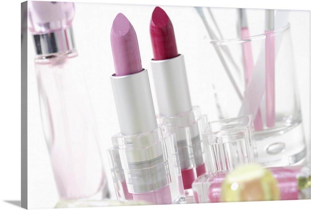 Lipsticks and perfume bottles