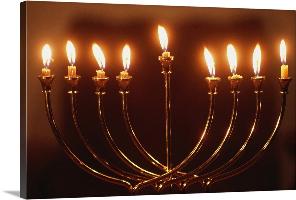 Lit menorah, Israel Wall Art, Canvas Prints, Framed Prints, Wall Peels