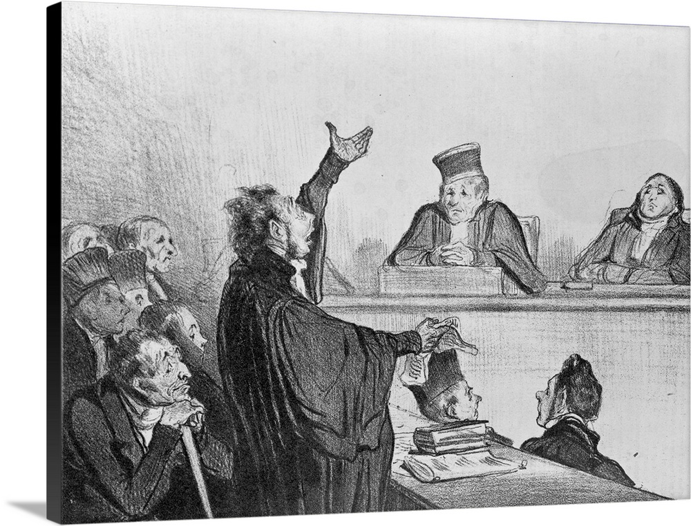 Court room scene by Daumier. Undated lithograph. BPA2