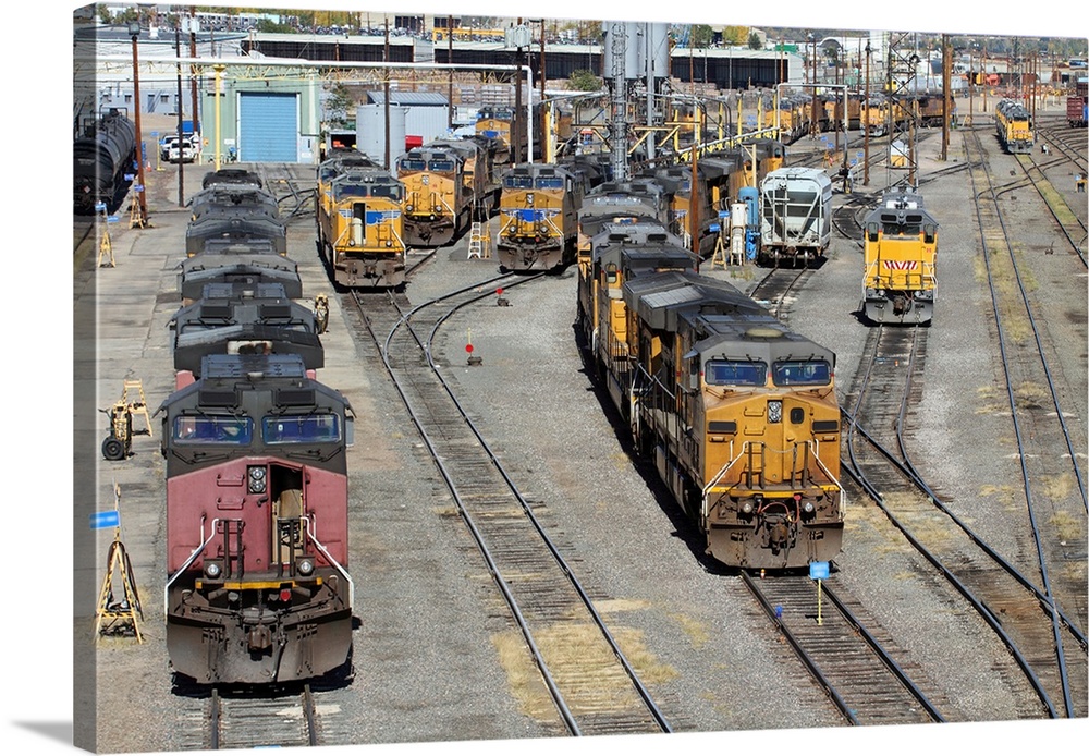 A large grouping of locomotives gather at North Yard in Denver, Colorado, on Sunday,