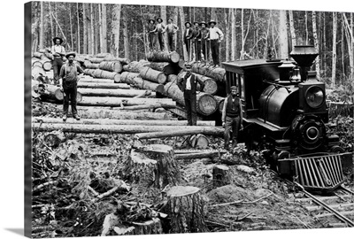 Loggers and Logging Locomotive, Michigan
