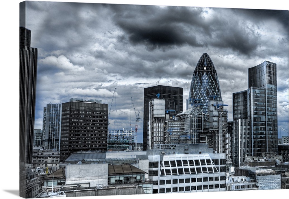 England, London, Sir Norman Foster Building and cityscape