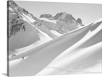 Lone Skier Shadowed by Mont Blanc, France