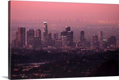 Los Angeles before dawn. Silver Lake  visible in foreground.