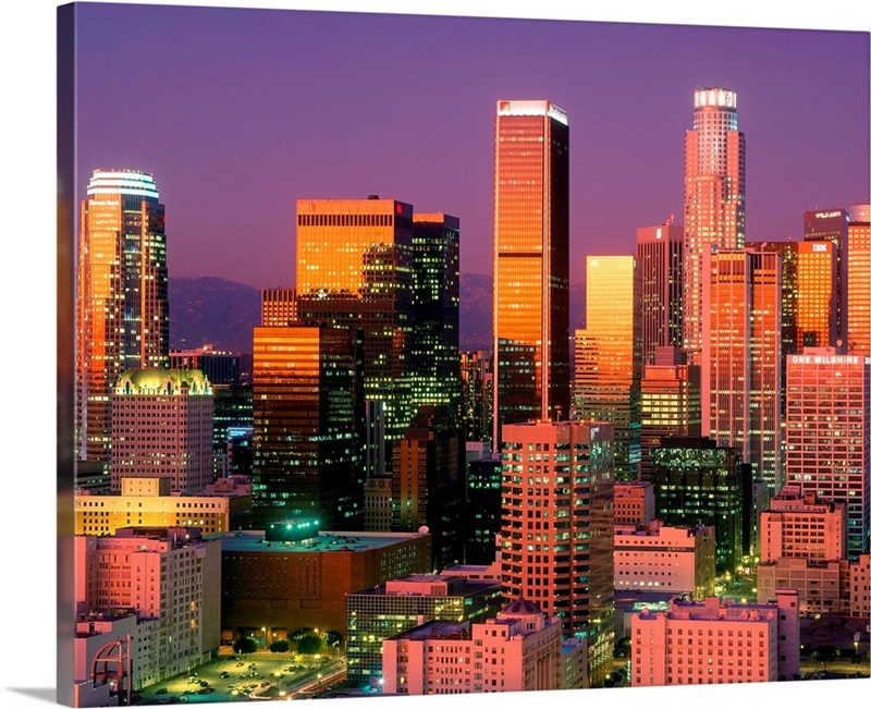 Los Angeles skyline at sunset Wall Art, Canvas Prints, Framed Prints