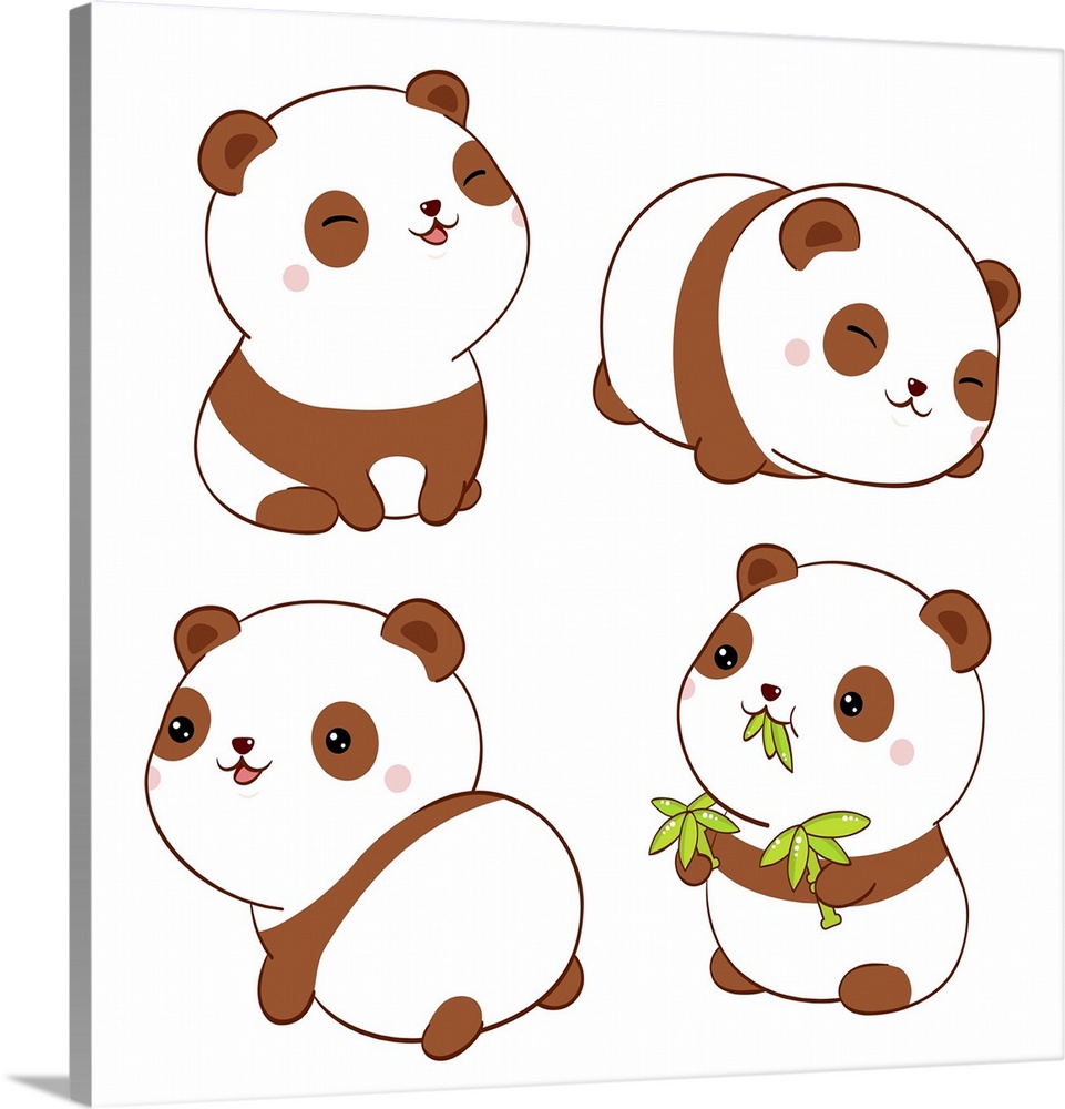 Set of cute fat pandas in kawaii style. Collection of a lovely baby panda in different poses. Originally a vector illustra...