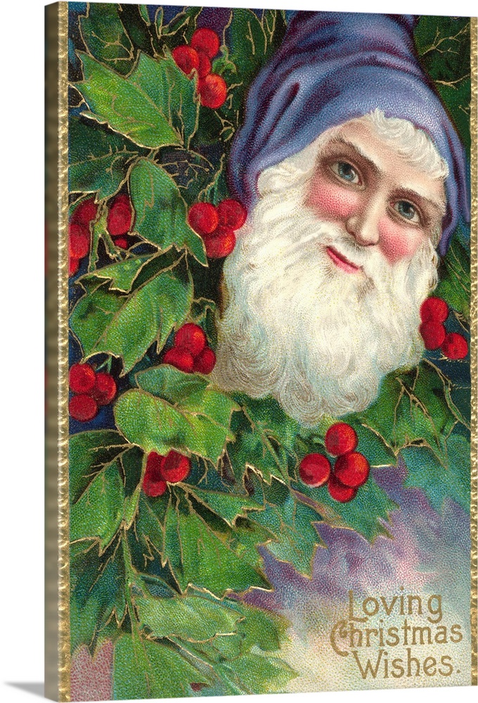 Loving Christmas Wishes Postcard With Santa Claus In Blue Cap