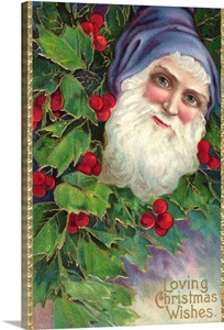 Loving Christmas Wishes Postcard With Santa Claus In Blue Cap image thumbnail
