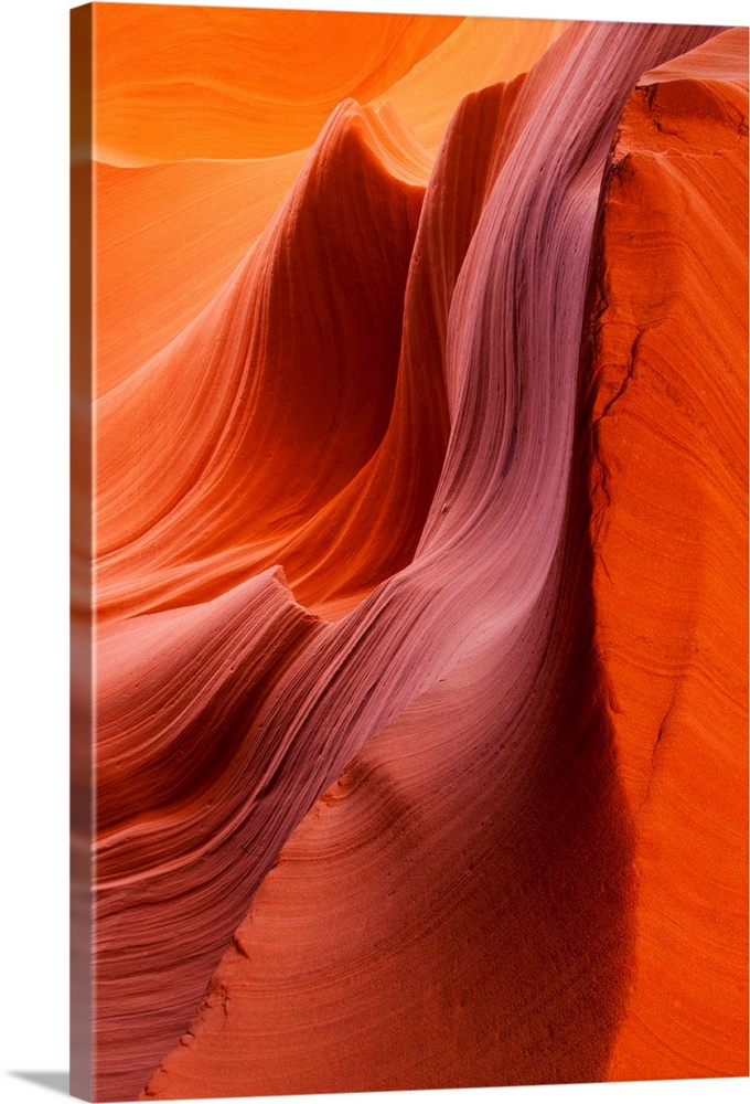Sunlight filters down into carved red sandstone walls of Lower Antelope Canyon. | Location: Near Page, Arizona, USA.