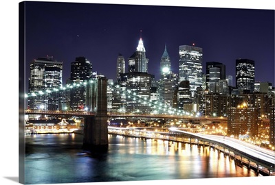 Lower Manhattan at night from the Manhattan Bridge, New York City