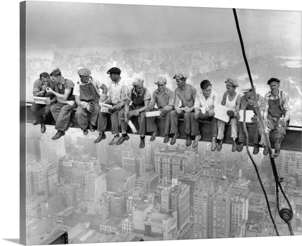 47"Huge lunch on skyscraper canvas size new york antique print black white large 