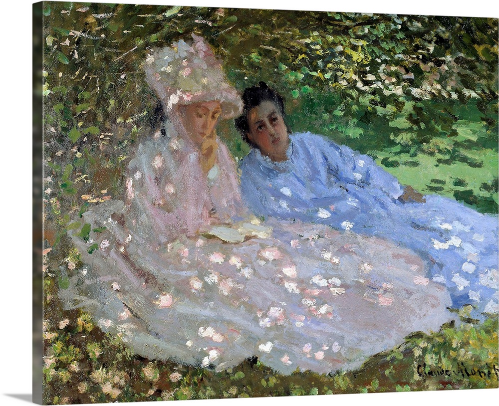 Madame Monet and a friend in the garden. Two women sitting in the shade of a tree. Painting by Claude Monet (1840-1926), 1...
