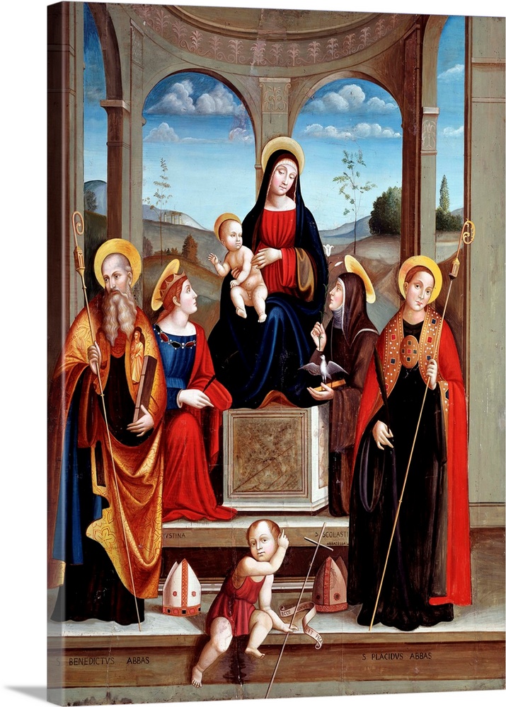 Madonna with Child and Sts Scholastica, Justina, Benedict and Placid, by Francesco Raibolini known as Francia, 1515 about,...