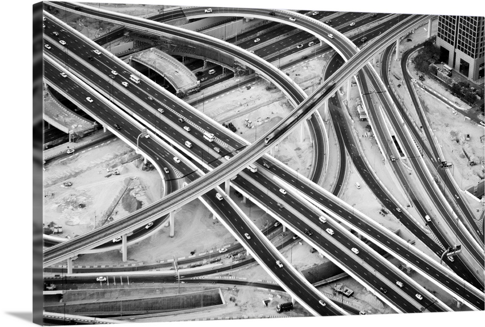 Major flyover system with many highways and metro line.