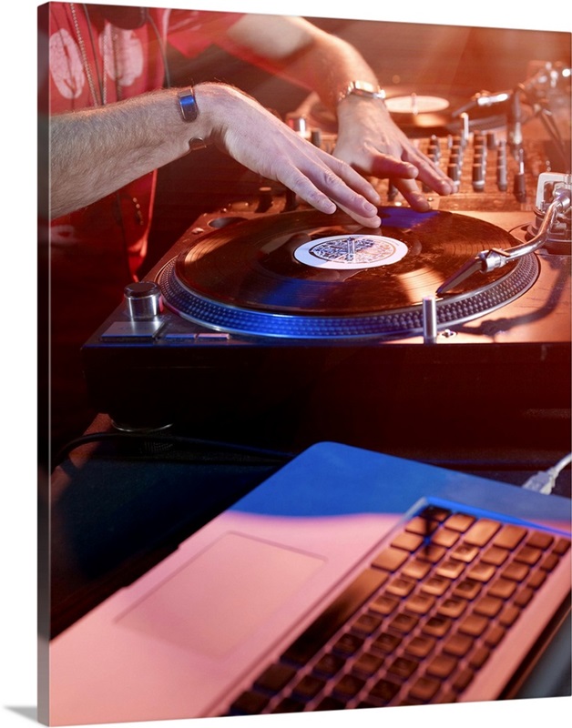 Male DJ Using Decks and Laptop Great Big Canvas
