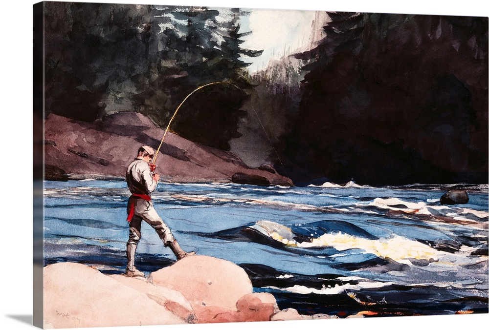 Man Fishing A New England Stream by Winslow Homer | Large Canvas Art Print | Great Big Canvas
