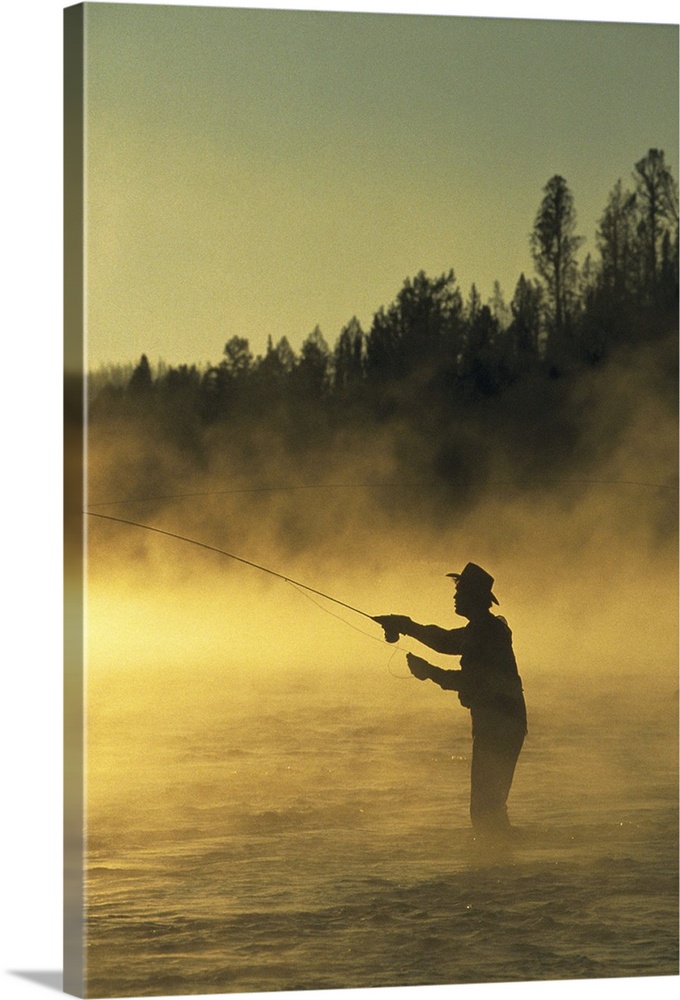 Man Flyfishing | Large Solid-Faced Canvas Wall Art Print | Great Big Canvas