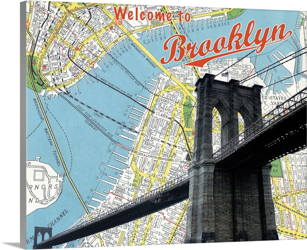 Map of Brooklyn and bridge, NYC