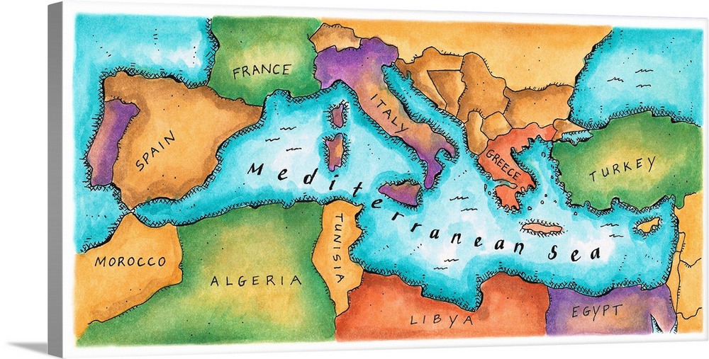 Map of Mediterranean Sea Solid-Faced Canvas Print