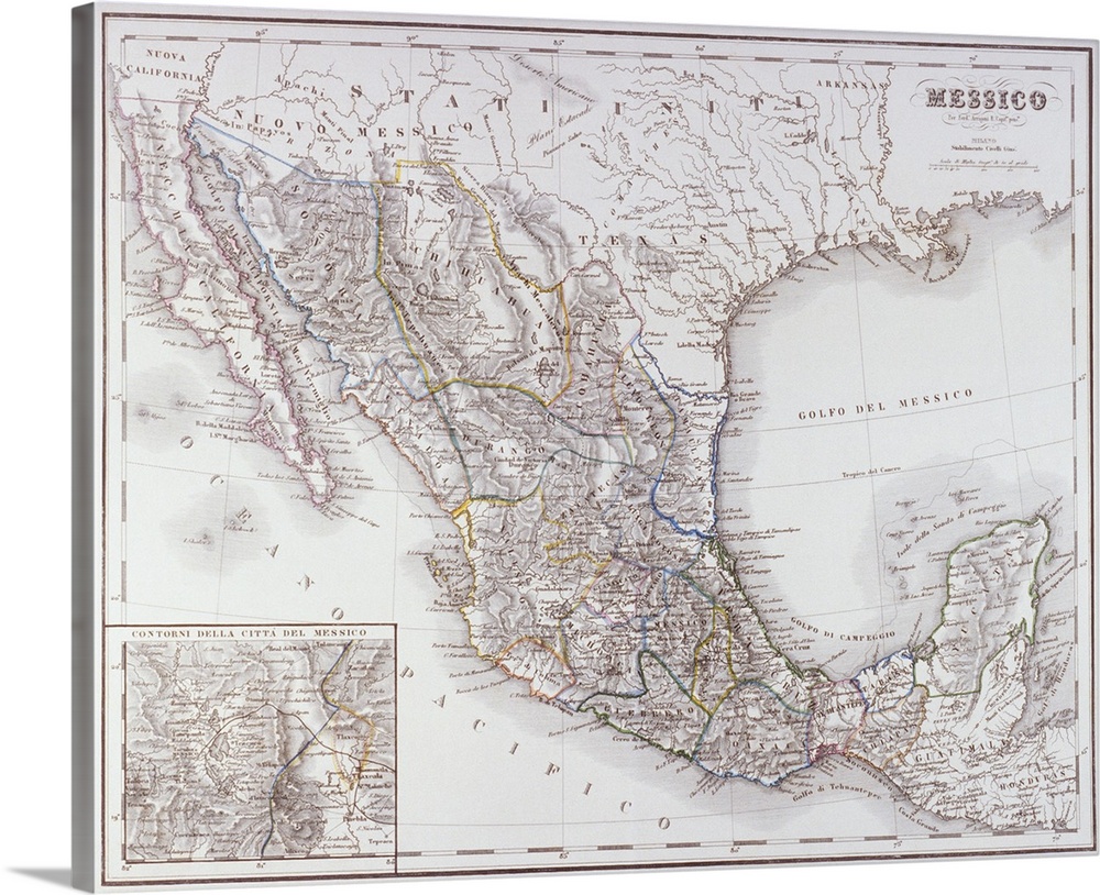 Map of Mexico and Outlines of Mexico City