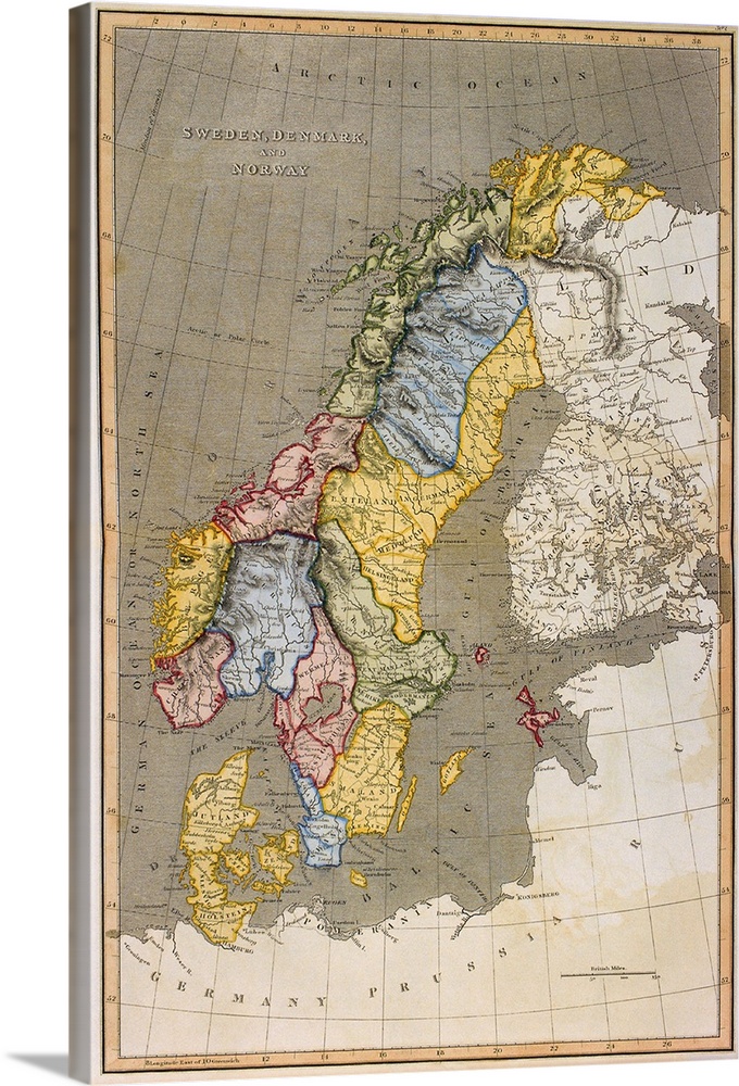 Map of Sweden with Denmark and Norway