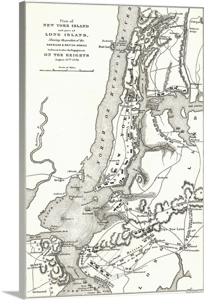 Plan of New York and part of Long Island showing the position of the American and British armies before, at, and after the...