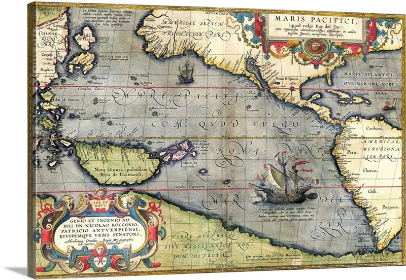 Map Of The Pacific Ocean By Abraham Ortelius Wall Art, Canvas Prints ...