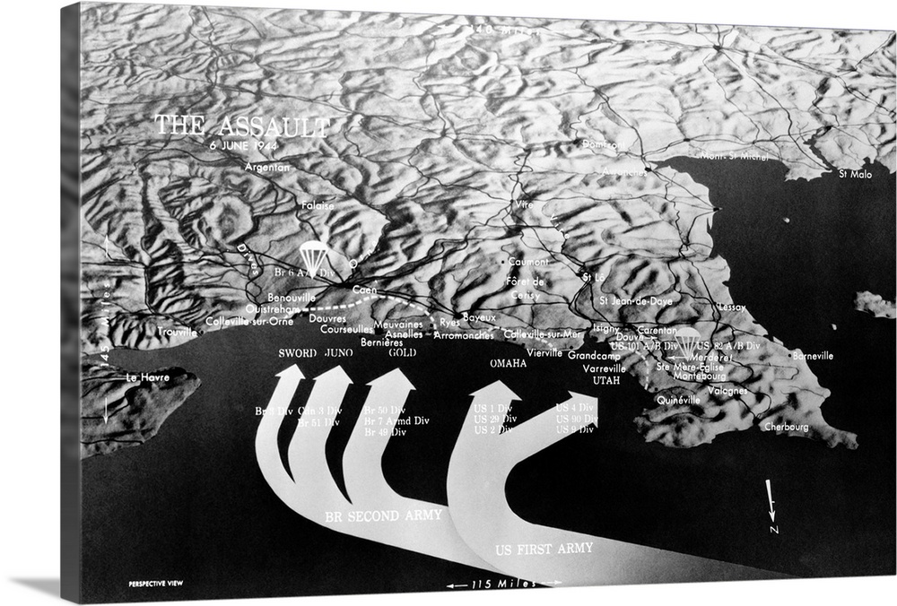 The Assault on Normandy. This map is issued for use in connection with the reports of General Dwight D. Eisenhower. The Ar...