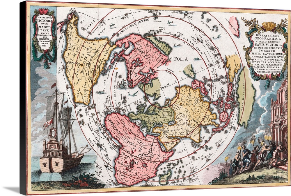 Heinrich Scherer (German, 1628-1704), magellanic world map entitled Representatio Geographica Itineris Maritimi Navis Vict...
